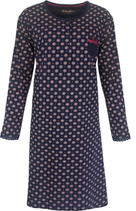 Medaillon Dames Nachthemd - Polo Sluiting - Navy Blauw - Maat S