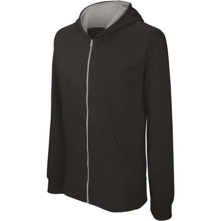 Kariban Kindersweater met rits en capuchon K486 - Black / Fine Grey - 10/12 Y (10/12 ans)