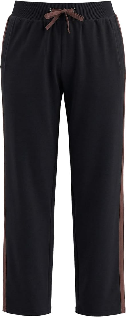 Ulla Popken - Dames - Joggingbroek zijstrepen elastische tailleband koord - Zwart - Maat 54+