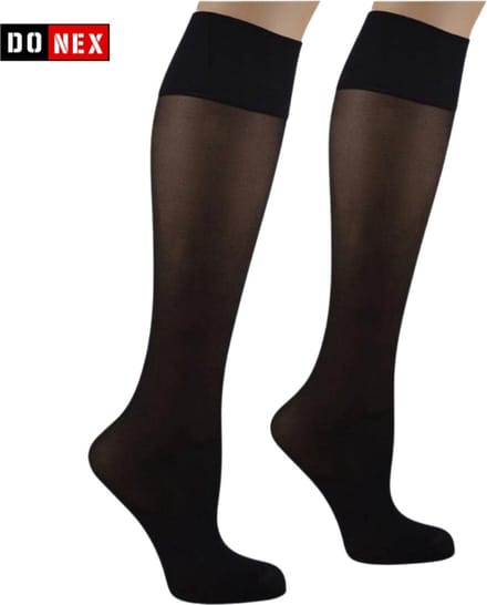 6 Paar DONEX® panty kniekousen - 50 Denier - Zwart - One size