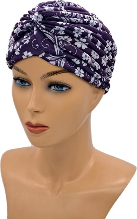 Johnson Headwear - Chemo Muts Dames - Paars / Wit bloemen - Chemo Muts - Chemo Cap - Muts - Cap - Hoofddeksel