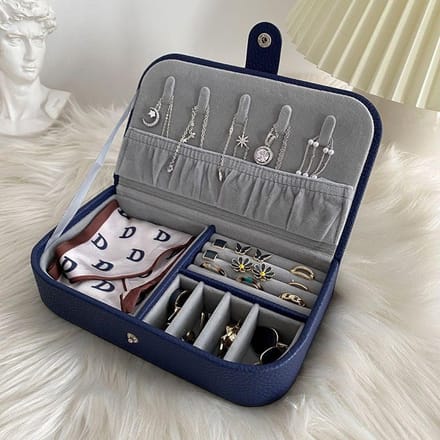 2023 Draagbare Box Organizer Display Reiskoffer Dozen Knoop Lederen Opbergruimte Chenille blauw