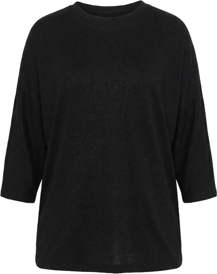 MIAMODA - Dames - Trui geruite structuur glittereffect opstaande kraag - Zwart - Maat 46+