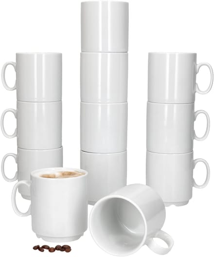 Set van 12 EVENT stapelbare koffiemokken wit porselein 250 ml