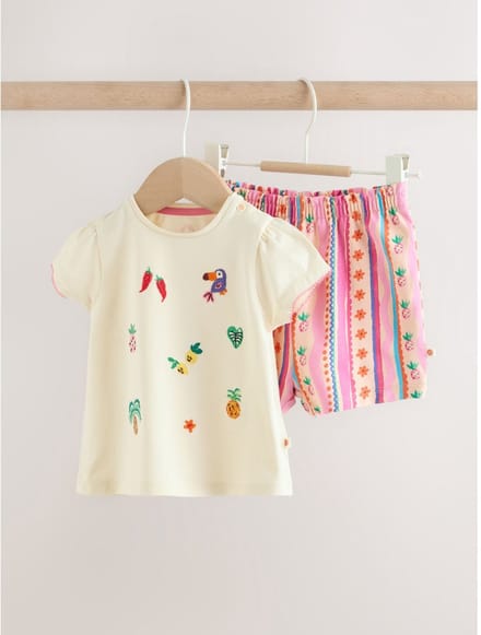 Next - Meisjes - 2-delige set van babytop met korte mouwen en short - Wit