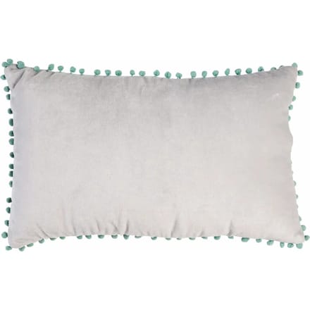 Velours sierkussen - kussentje grijs met mintgroene pompons 32x50cm