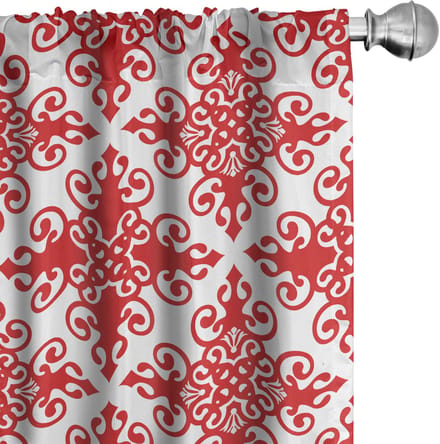 ABAKUHAUS – West Scroll Ornament Voorhangen 2-delige Set 75x225 cm – Microfaser, rood-wit