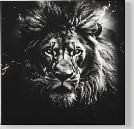 Vierkant Canvas Schilderij - Dieren - Wilde Dier - Leeuw - Zwart - Grijs - 100x100x2 cm