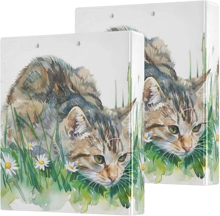 Ringband Mappen - Document Houder - School Werk - Met Interne Zakken - A4 200 Vellen - Aquarel Kitten