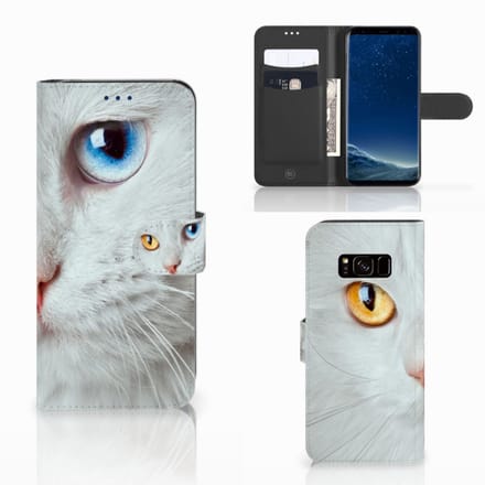 Samsung Galaxy S8 Telefoonhoesje met Pasjes Witte Kat