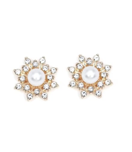 Magneet oorbellen strass goudkleur parel 15 mm