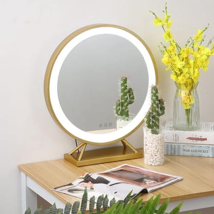 Verlichte Make-up Spiegel - Hollywood Spiegel - Schoonheidsroutine - Verstelbare Kleurtemperatuur - 40cm Diameter - Goud
