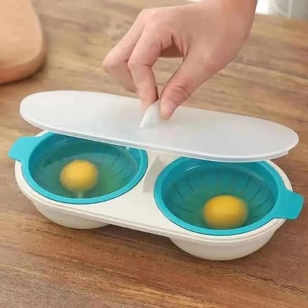 1 pocheuse à œufs pour micro-ondes, cuiseur à œufs à double tasse, gadget de cuisine, moule à œufs à source chaude, outils de cuisson, machine à œufs bleu