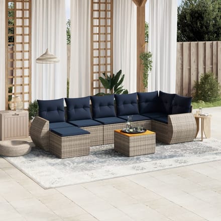 vidaXL - 8-delige - tuinbankset - met - kussens, - grijs - polyrotan