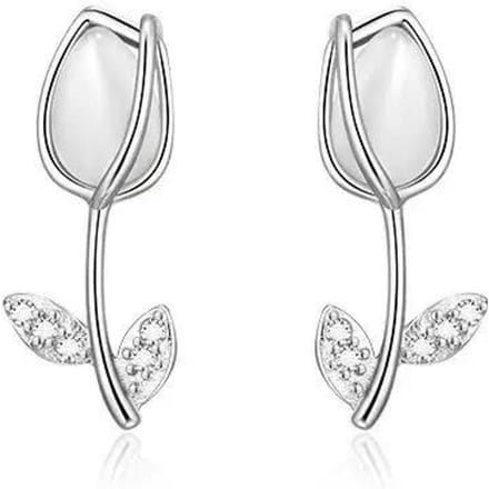Boucles d'oreilles puces Opale Tulipe Femme argenté