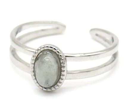 Ring - Steen met Stippen - RVS - One Size - Zilverkleurig