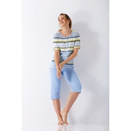 Hajo dames pyjama blauw en strepen - Blauw - Maat - 36/38