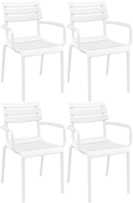 CLP Paris Set van 4 tuinstoelen - armleuningen - stapelbaar - kunststof - wit