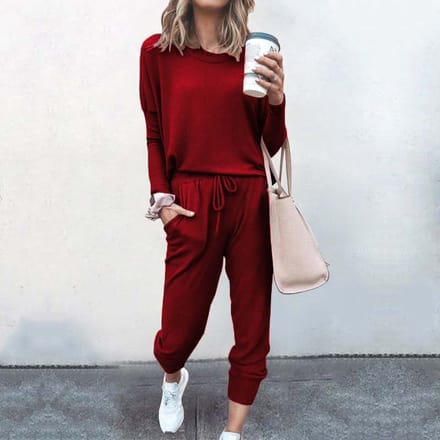 Huispak dames. Joggingpak Hamptons, rood, maat M.