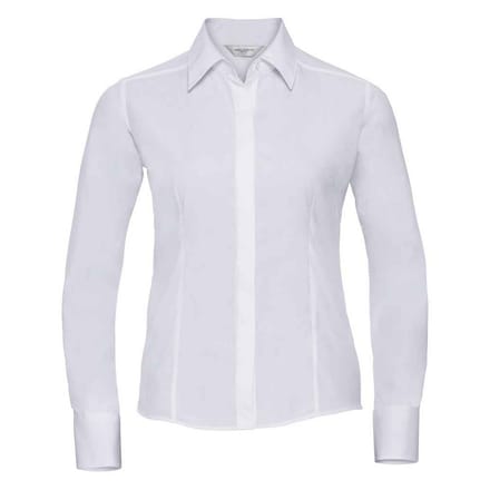 Russell Collection Dames/Dames Poplin met Lange Mouwen Formeel Overhemd (Wit)