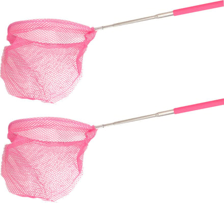 Gebro Visnet/schepnet - 2x - neon roze - metaal - 86 cm