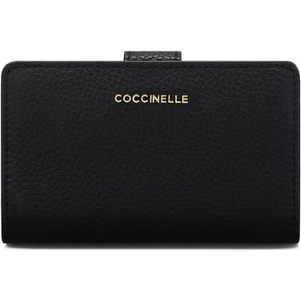 COCCINELLE Leren portemonnee Metallic Soft Mini Wallet Grained Leather Noir zwart