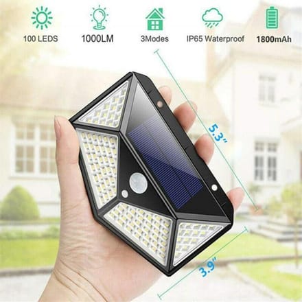Solarlamp - 100 LED - Zwart - Bewegingssensor - Waterdicht - Buitenverlichting