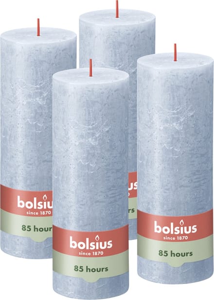 Bolsius - Rustieke Kaars - 4 Stuks - Licht Blauw - Sky Blue - 19cm