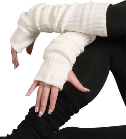 Handschoenen - vingerloze handschoenen dames - armwarmers - ecru geribd - one size