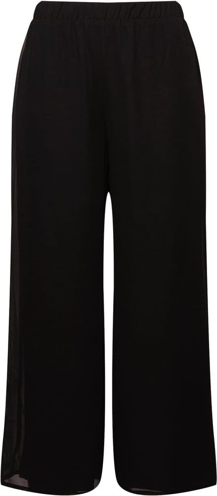 Ulla Popken - Dames - Chiffonbroek dubbellaags wijde pijp elastische tailleband - Zwart - Maat 58+