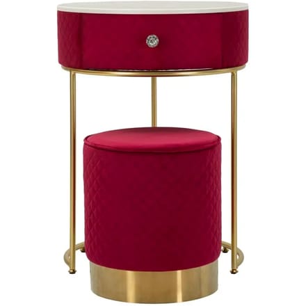 Nachtkastje met kruk Nightstand/dressing Table With Puff Red Vellit Ø 52×70 cm