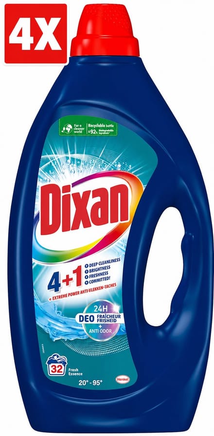 4 x Dixan - Vloeibaar wasmiddel - Fresh Blue - 32 wasbeurten