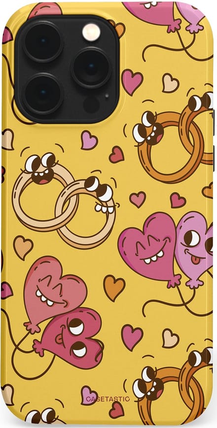 Casetastic hoesje geschikt voor Apple iPhone 14 Pro Max - MagSafe - Dubbellaagse bescherming - Gele Hartenpret - Fashion Case - Goud Taupe Koraal