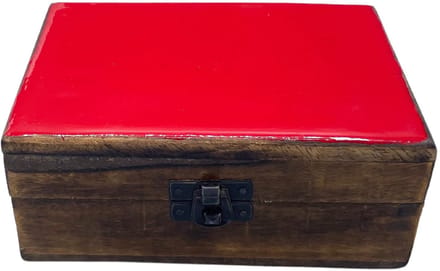 Medium Ceramic Glazed Wood Box - 15x10x6cm - Red