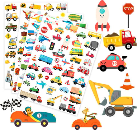 Stickervellen Voertuigen - 4 Grote Stickervellen Voertuigen - Transport Stickers