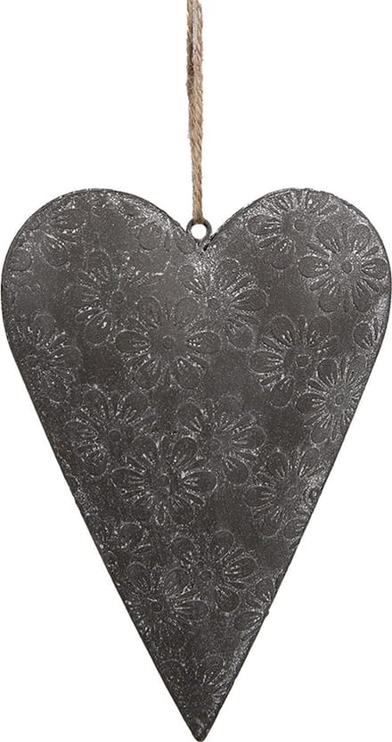 Clayre & Eef Decoratie Hanger Hart 10 cm Grijs Metaal