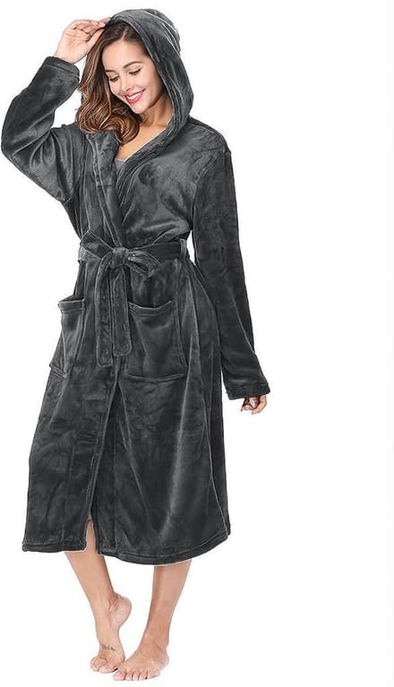 Dames badjas fleece/velours benyson met capuchon grijs S/M
