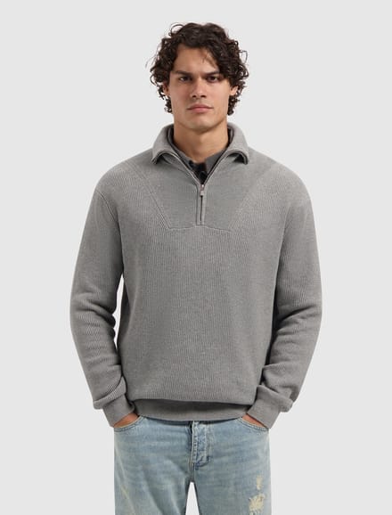 Loose fit Half Zip Knitwear Grey Mel. (25030806 - 03)