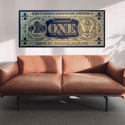 Schilderij One Dollar GOLD |150 x 65  cm | PosterGuru.nl