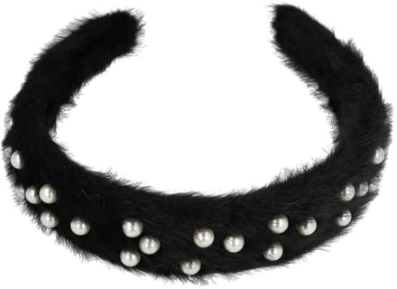 Haarsoires Haarband Diadeem 3cm – Teddy Imitatiebont – Parels – Zwart