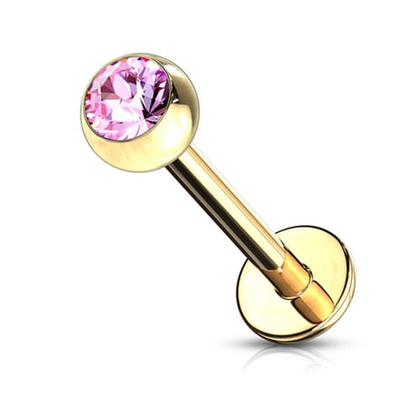piercing chirurgisch staal met roze steentje 1.2x8 - goud - LMPiercings