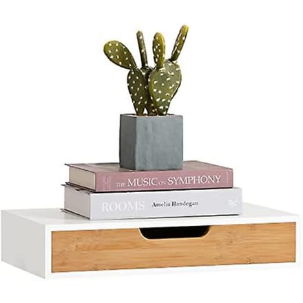 SoBuy Zwevende Plank - Wandplank - Bamboe - Wit - B40xL24.5xH8cm