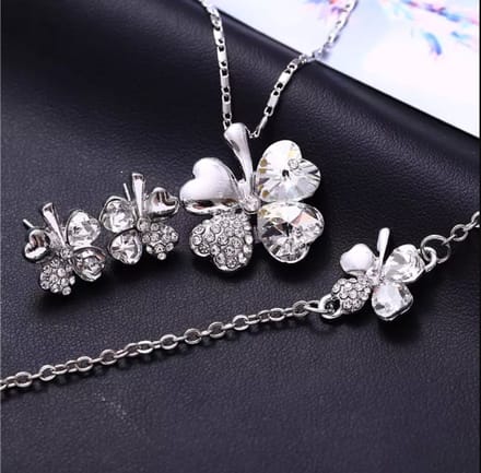 Sieraden set klavertje 4 (Wit)