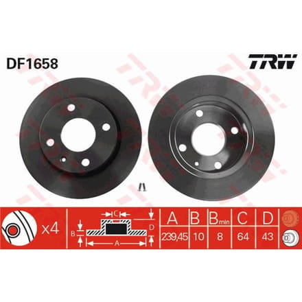 Remschijf TRW DF1658 voorkant, compleet, 1 Stuk