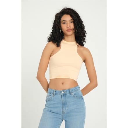 Halterneck Geribbelde Basis Crop Top