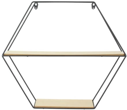 Wandplank - zeshoek - metaal/hout - 46 x 10 x 40 cm - 2 planken