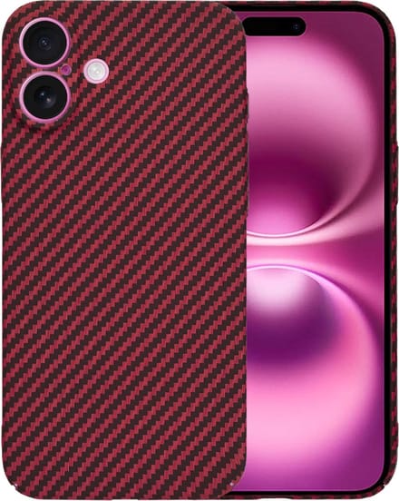 Hoesje geschikt voor Apple iPhone 16 Plus - Techsuit Carbonite FiberShell Carbon Back Cover - Rood