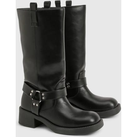 boohoo Dames D Ring Clean Calf Bikerlaarzen | Black | Maat: 3