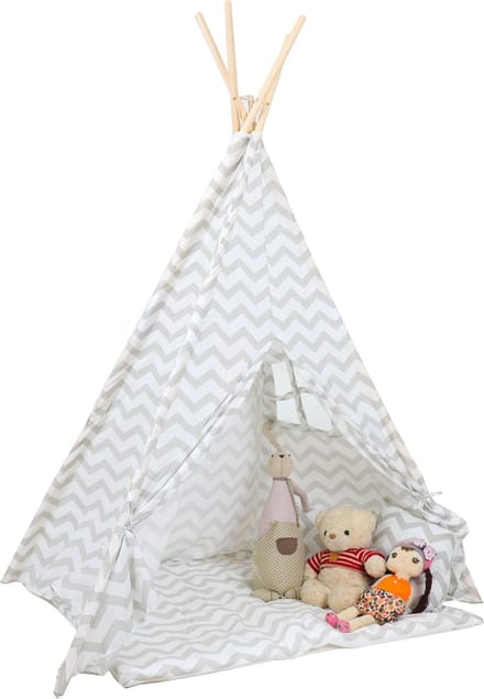 Tipi Tent - Speeltent met Vloermat & Kussens - Grijs Zigzag - Viking Choice