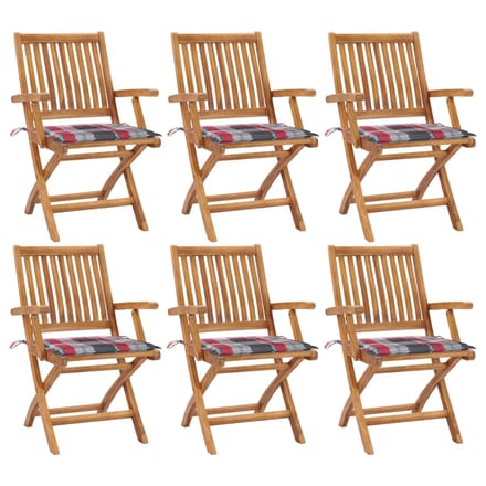 vidaXL - Klapstoelen - met - kussens, - 6 - stuks, - massief - teakhout